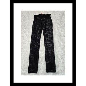 Spanx Black Camo High-Rise Faux Leather Shimmer Leggings Size Small